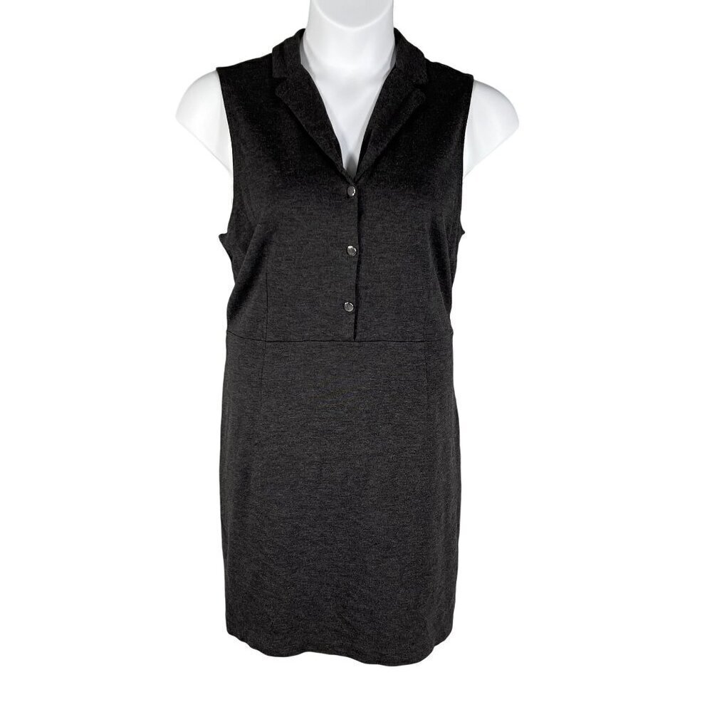 Brooks Brothers Womens 16 Sleeveless Gray Collared Buttoned Shirt Dress Business